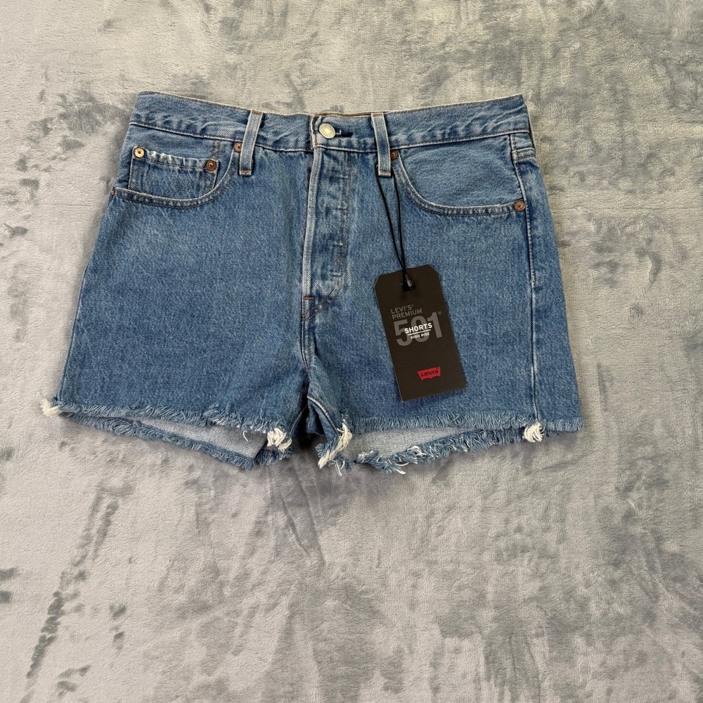 Levis Premium 501 Shorts Womens High Rise Non-Stretch Denim Cut Off Blue